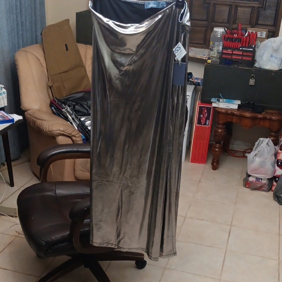 indigp rising Dresses & Skirts - Asymmetrical Very Shiny Silver Maxi Skirt with Slit